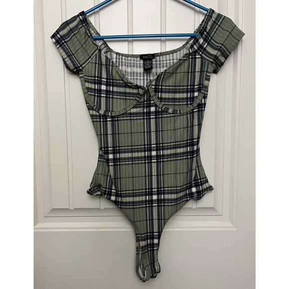 RUE 21 Small Green Plaid Corset Bodysuit Thong Snaps NWT - Picture 4 of 10